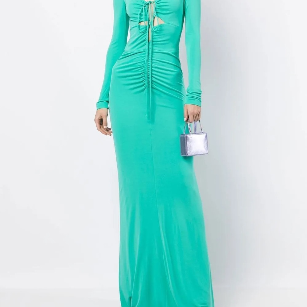 NWT Rebecca Vallance Jade Green Edie Cut Out Ruched Jersey Dress - Picture 5 of 5
